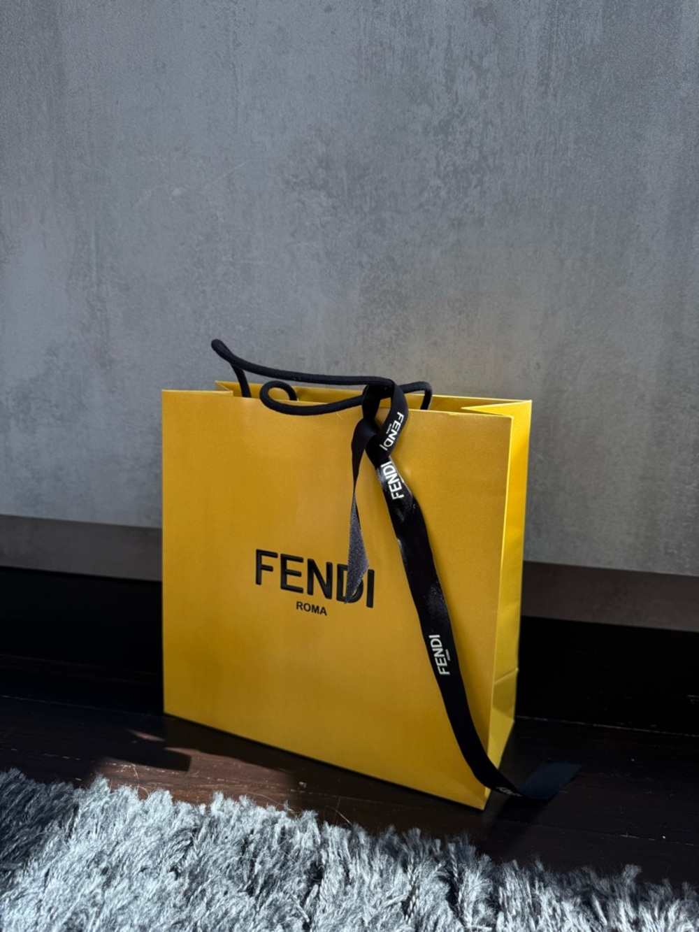 Fendi Yellow shopping tote Bag with Black Logo and Handles